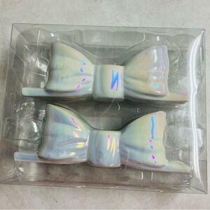 Target Bullseye Ceramic Iridescent Taper  Bow-Shaped Candle Holders NEW